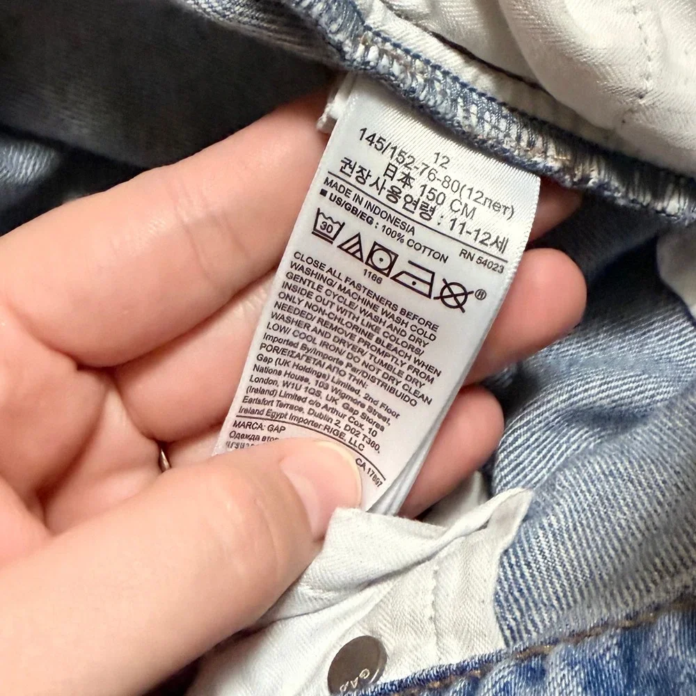 Gap Kids Girls Size 12 Mom Jeans Distressed Medium Wash High Rise Denim Cotton